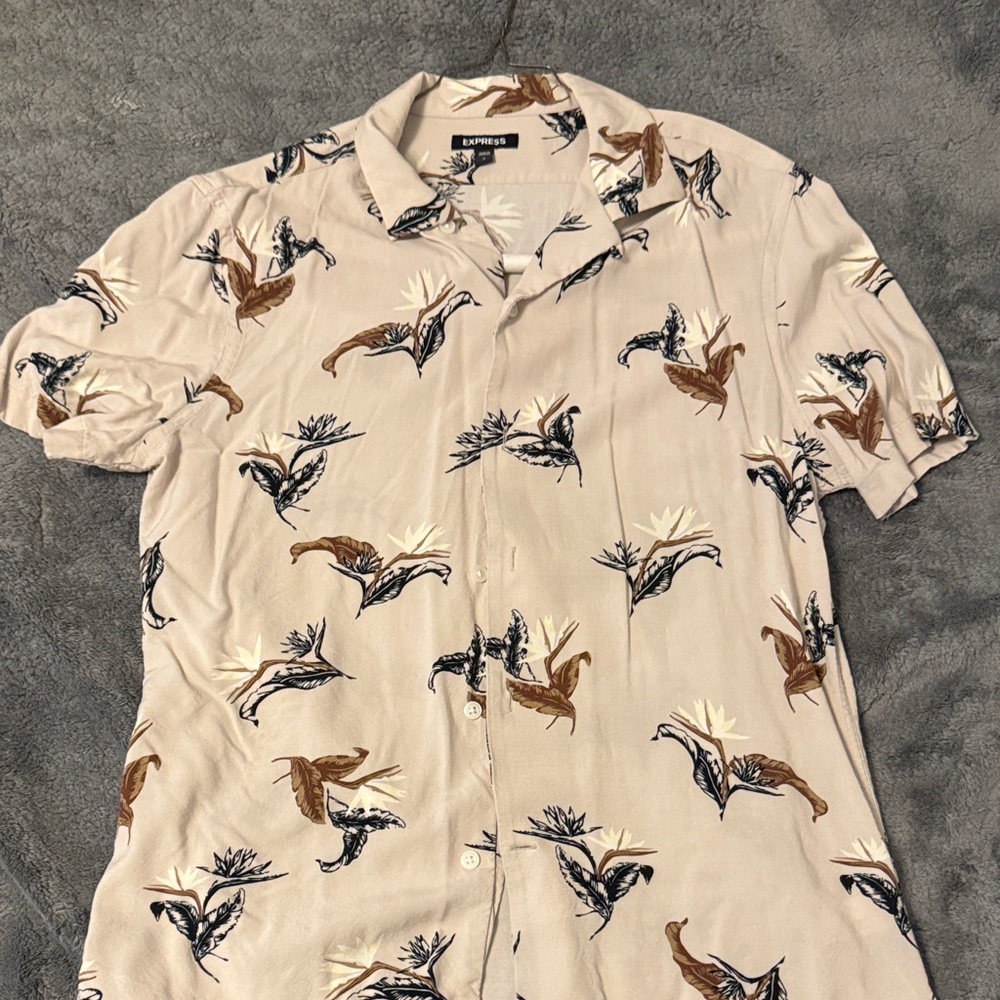 Express Beige and Brown Patterned Casual Shirt